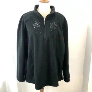 Just My Size  Plus Size Venice Black Sequin Full Zip Fleece Jacket Casua…